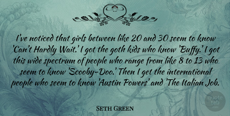 Seth Green Quote About Girl, Jobs, Kids: Ive Noticed That Girls Between...