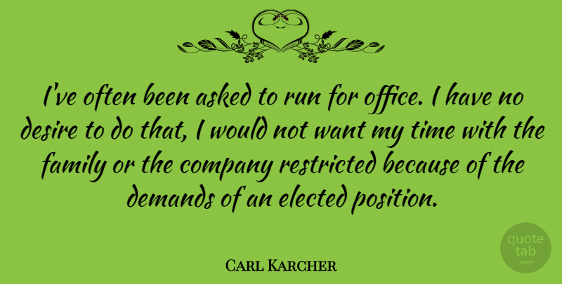 Carl Karcher Quote About Running, Office, Desire: Ive Often Been Asked To...