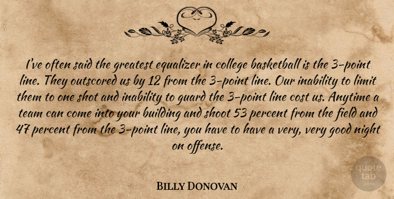 Billy Donovan Quote About Anytime, Basketball, Building, College, Cost: Ive Often Said The Greatest...