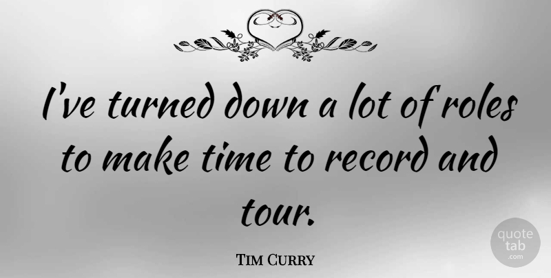 Tim Curry Quote About Record, Time, Turned: Ive Turned Down A Lot...