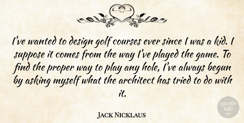 Jack Nicklaus Quote About Kids, Golf, Games: Ive Wanted To Design Golf...