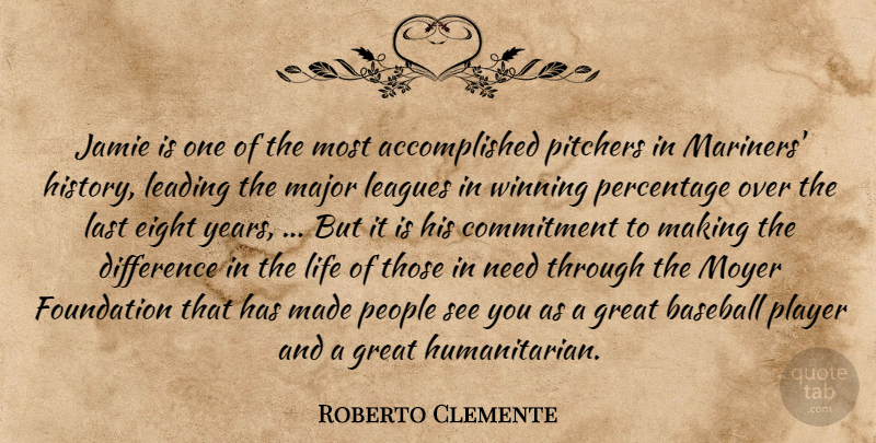 Roberto Clemente Quote About Baseball, Commitment, Difference, Eight, Foundation: Jamie Is One Of The...