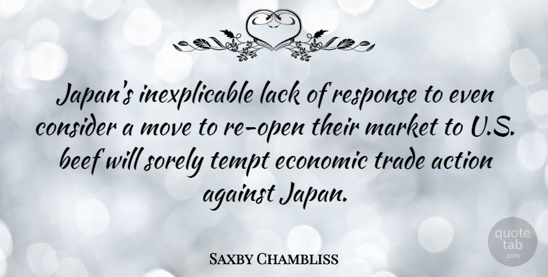 Saxby Chambliss Quote About Moving, Japan, Beef: Japans Inexplicable Lack Of Response...