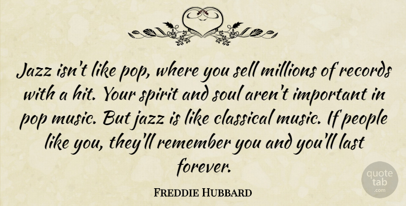Freddie Hubbard Quote About Music, Remember You, Remembers You: Jazz Isnt Like Pop Where...