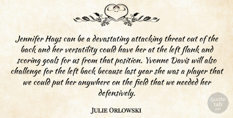 Julie Orlowski Quote About Anywhere, Attacking, Challenge, Davis, Field: Jennifer Hays Can Be A...
