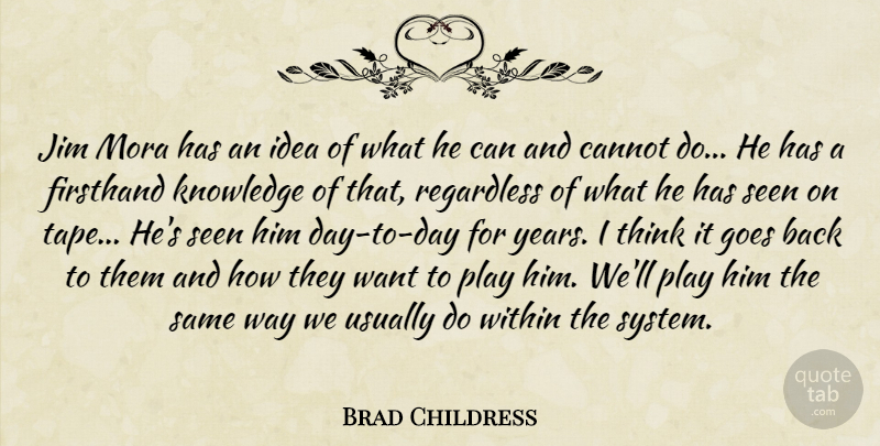Brad Childress Quote About Cannot, Goes, Jim, Knowledge, Regardless: Jim Mora Has An Idea...
