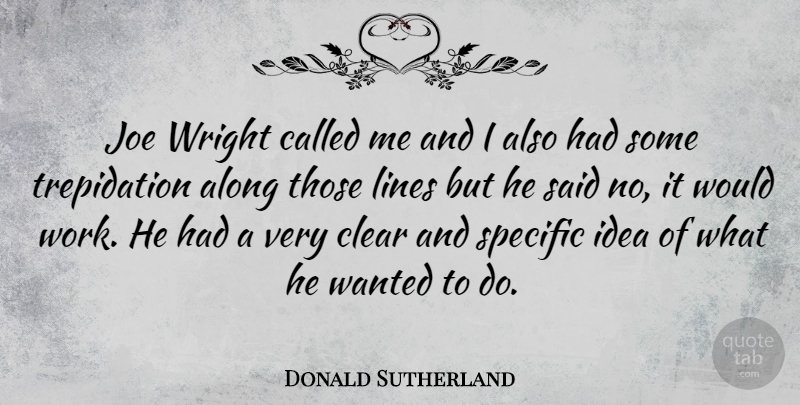 Donald Sutherland Quote About Along, Canadian Actor, Joe, Specific: Joe Wright Called Me And...