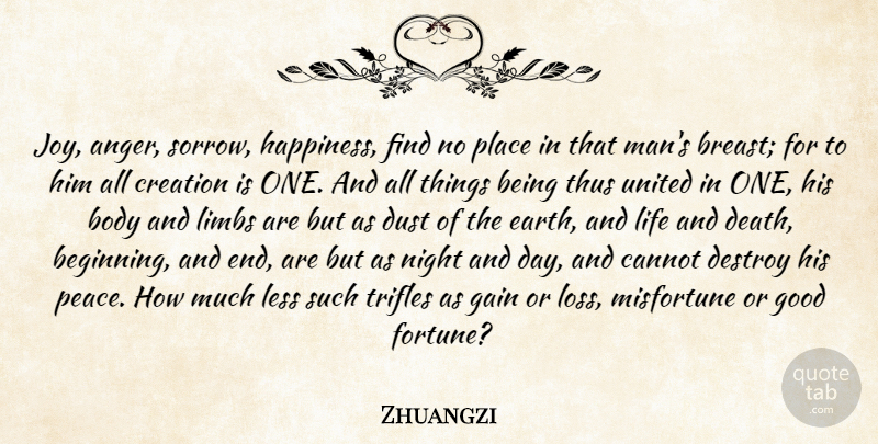 Zhuangzi Quote About Loss, Night, Men: Joy Anger Sorrow Happiness Find...