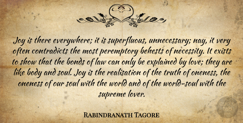 Rabindranath Tagore Quote About God, Law, Oneness: Joy Is There Everywhere It...
