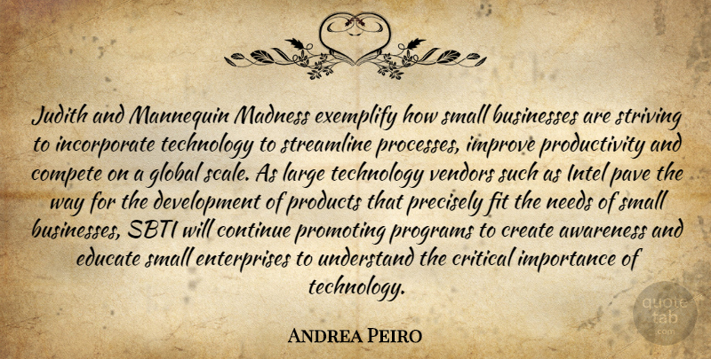 Andrea Peiro Quote About Awareness, Businesses, Compete, Continue, Create: Judith And Mannequin Madness Exemplify...