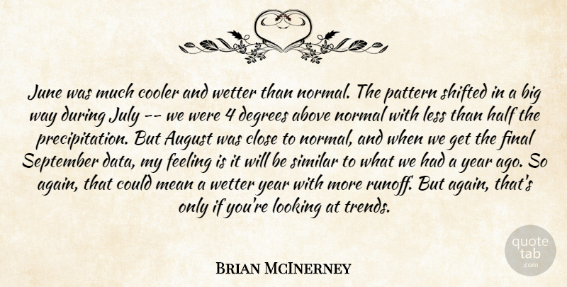 Brian McInerney Quote About Above, August, Close, Cooler, Degrees: June Was Much Cooler And...
