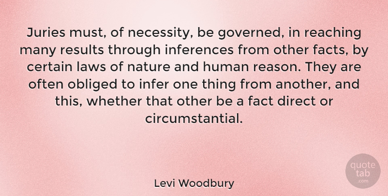 Levi Woodbury Quote About Certain, Direct, Human, Infer, Juries: Juries Must Of Necessity Be...