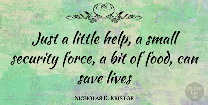 Nicholas D. Kristof Quote About Littles, Helping, Save A Life: Just A Little Help A...