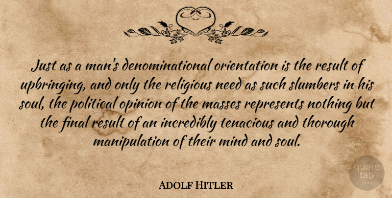 Adolf Hitler Quote About Religious, Men, Political Opinions: Just As A Mans Denominational...