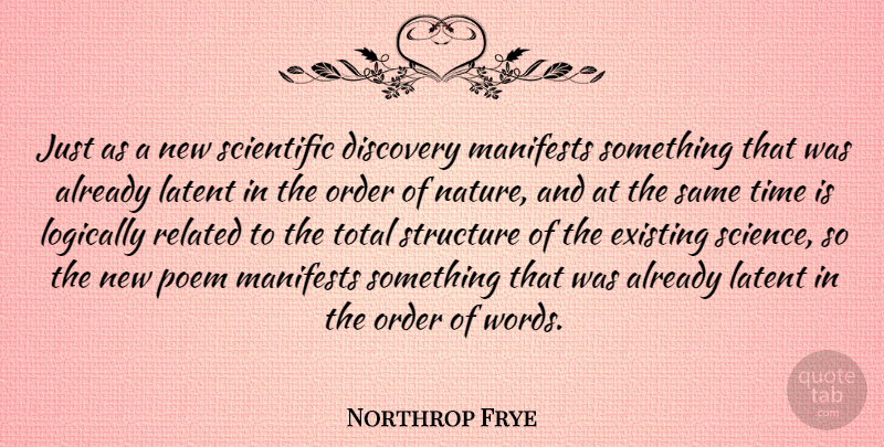 Northrop Frye Quote About Nature, Discovery, Order: Just As A New Scientific...