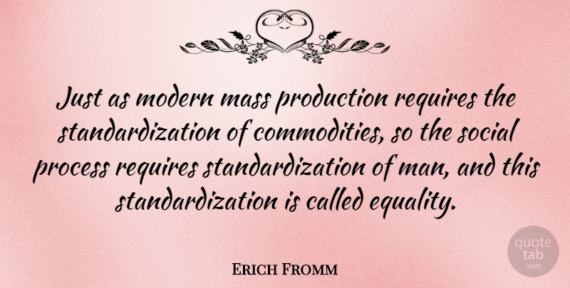 Erich Fromm Quote About Equality, Men, History: Just As Modern Mass Production...