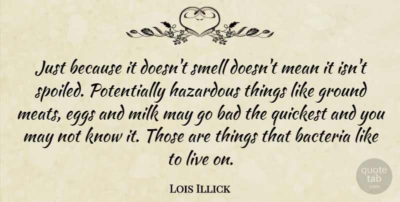 Lois Illick Quote About Bacteria, Bad, Eggs, Ground, Hazardous: Just Because It Doesnt Smell...