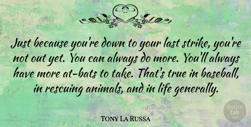 Tony La Russa Quote About Baseball, Animal, Lasts: Just Because Youre Down To...