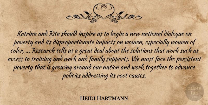 Heidi Hartmann Quote About Access, Addressing, Advance, Begin, Deal: Katrina And Rita Should Inspire...