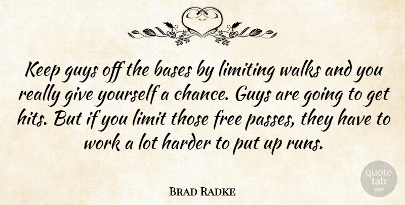 Brad Radke Quote About Bases, Free, Guys, Harder, Limiting: Keep Guys Off The Bases...
