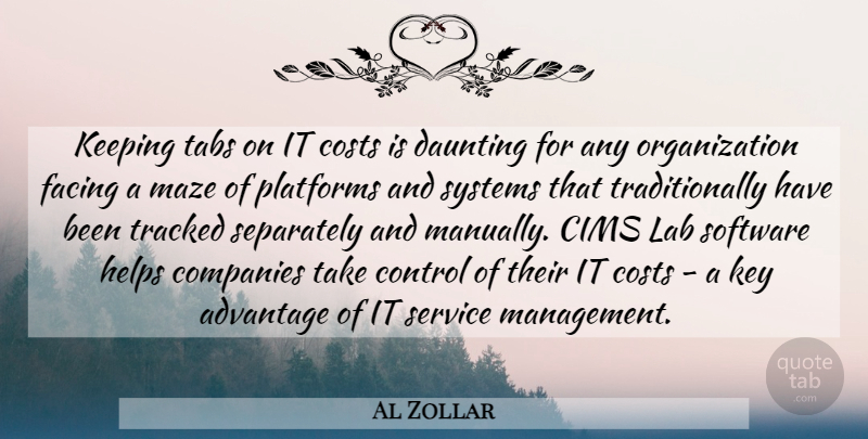 Al Zollar Quote About Advantage, Companies, Control, Costs, Daunting: Keeping Tabs On It Costs...