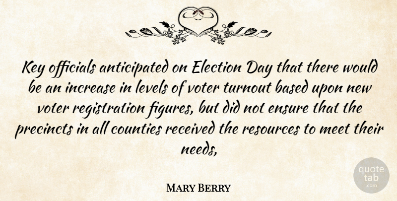 Mary Berry Quote About Based, Counties, Election, Ensure, Increase: Key Officials Anticipated On Election...