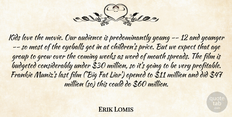 Erik Lomis Quote About Age, Audience, Coming, Expect, Eyeballs: Kids Love The Movie Our...