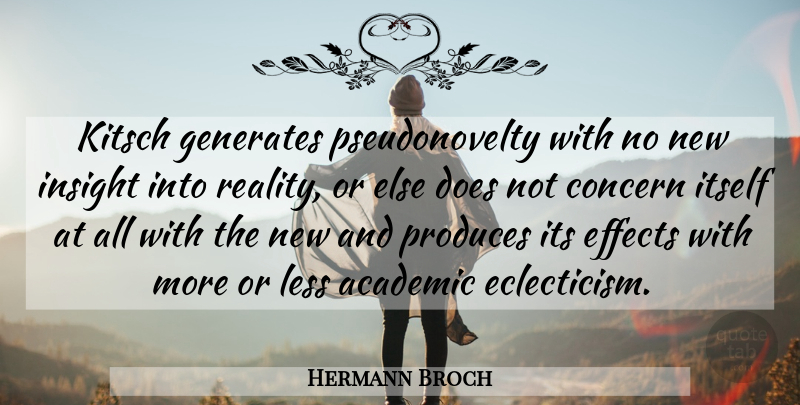 Hermann Broch Quote About Reality, Kitsch, Doe: Kitsch Generates Pseudonovelty With No...