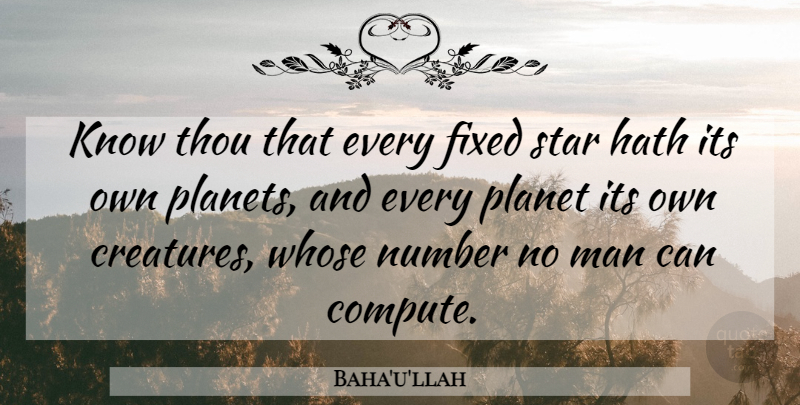 Baha'u'llah Quote About Stars, Men, Numbers: Know Thou That Every Fixed...