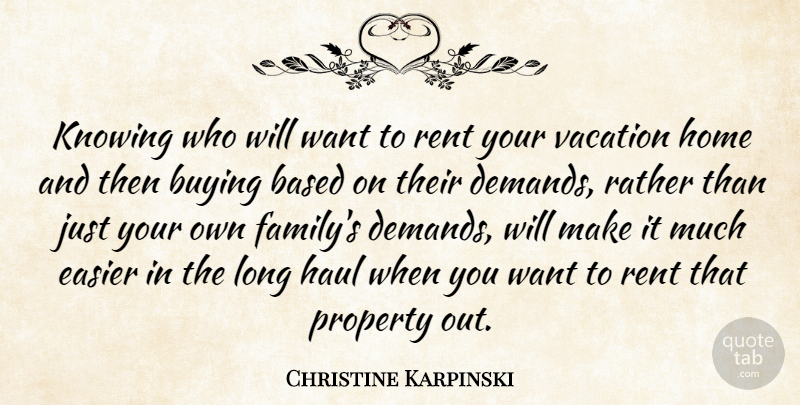 Christine Karpinski Quote About Based, Buying, Easier, Haul, Home: Knowing Who Will Want To...