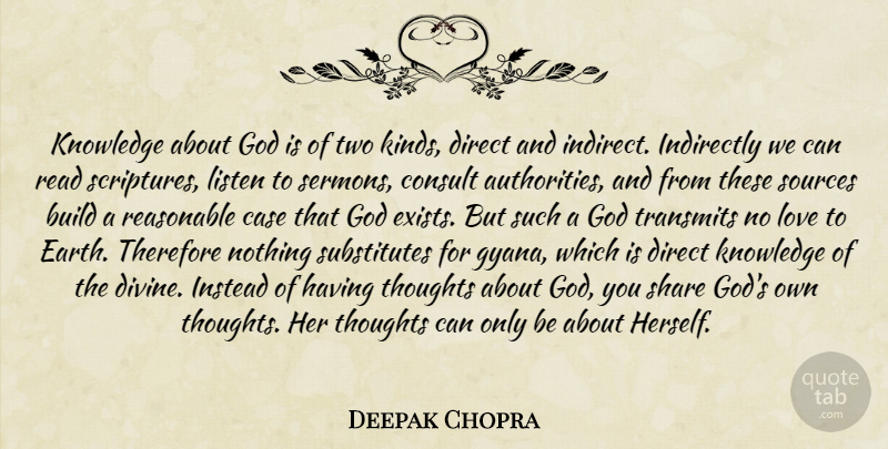 Deepak Chopra Quote About Two, Earth, Scripture: Knowledge About God Is Of...