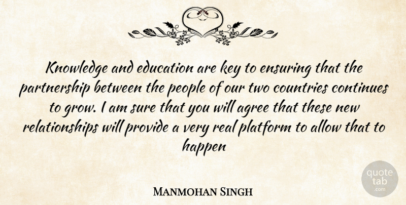 Manmohan Singh Quote About Agree, Allow, Continues, Countries, Education: Knowledge And Education Are Key...