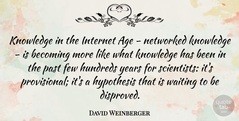 David Weinberger Quote About Age, Becoming, Few, Hypothesis, Internet: Knowledge In The Internet Age...