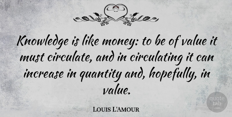 Louis L'Amour Quote About Knowledge, Increase, Hopefully: Knowledge Is Like Money To...