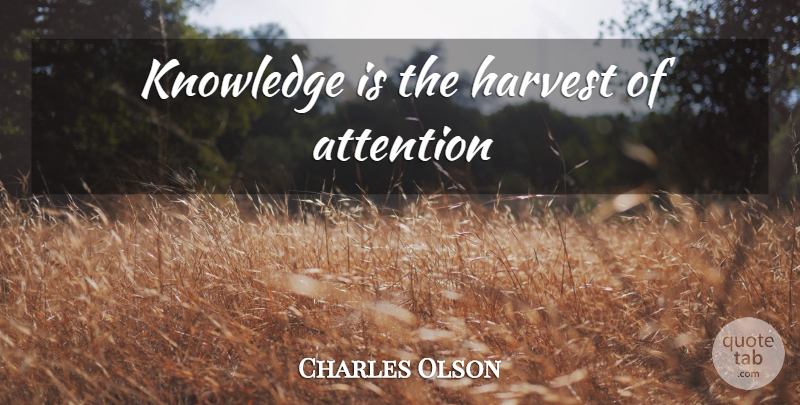 Charles Olson Quote About Attention, Harvest: Knowledge Is The Harvest Of...
