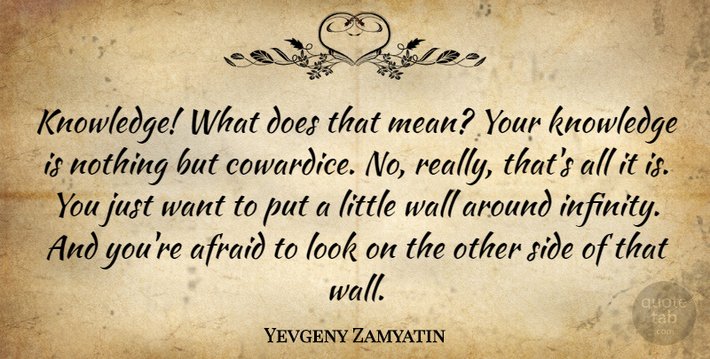 Yevgeny Zamyatin Quote About Wall, Knowledge, Mean: Knowledge What Does That Mean...