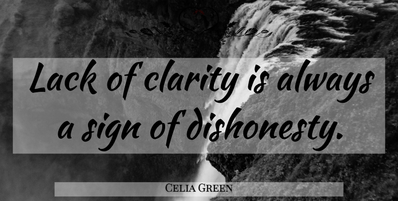 Celia Green Quote About Dishonesty, Clarity: Lack Of Clarity Is Always...