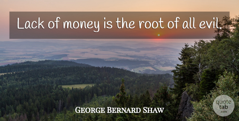 George Bernard Shaw Quote About Lack, Money: Lack Of Money Is The...