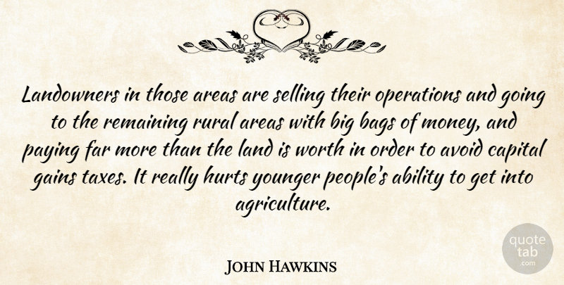 John Hawkins Quote About Ability, Areas, Avoid, Bags, Capital: Landowners In Those Areas Are...