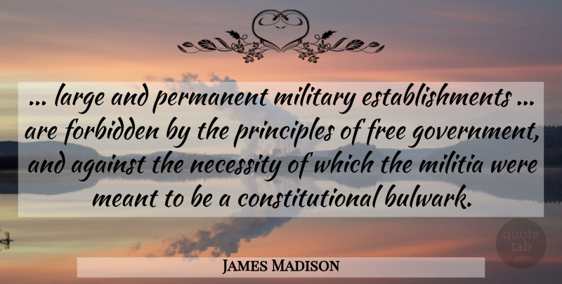 James Madison Quote About Military, Government, President: Large And Permanent Military Establishments...