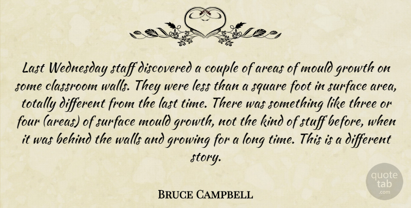 Bruce Campbell Quote About Areas, Behind, Classroom, Couple, Discovered: Last Wednesday Staff Discovered A...