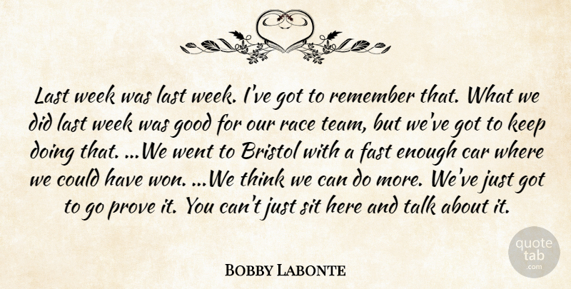Bobby Labonte Quote About Bristol, Car, Fast, Good, Last: Last Week Was Last Week...