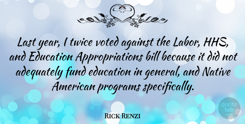 Rick Renzi Quote About Workout, Native American, Years: Last Year I Twice Voted...