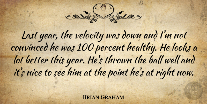 Brian Graham Quote About Ball, Convinced, Last, Looks, Nice: Last Year The Velocity Was...