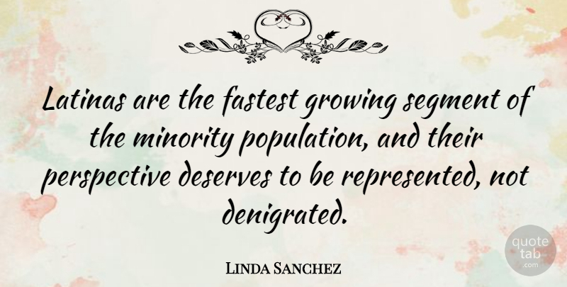 Linda Sanchez Quote About Perspective, Growing, Population: Latinas Are The Fastest Growing...