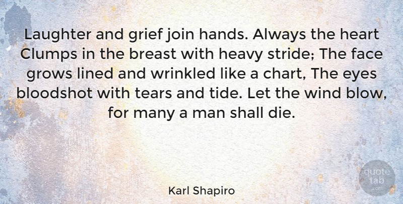 Karl Shapiro Quote About Happiness, Laughter, Grief: Laughter And Grief Join Hands...