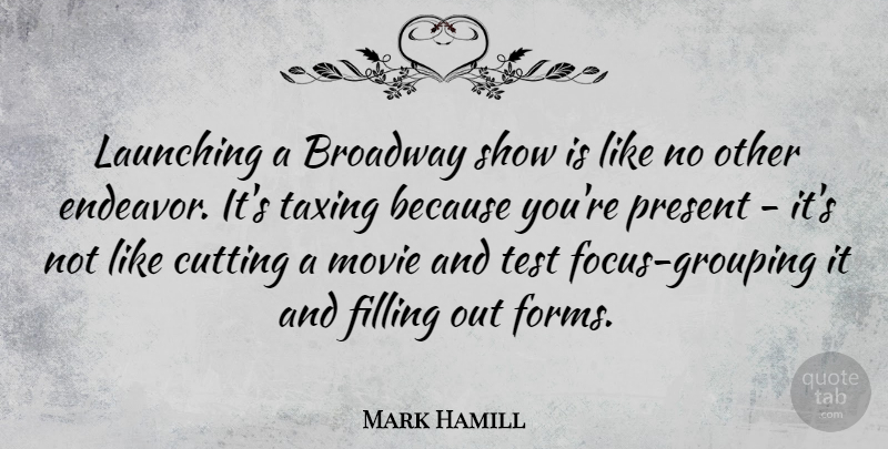 Mark Hamill Quote About Cutting, Filling, Launching, Taxing: Launching A Broadway Show Is...