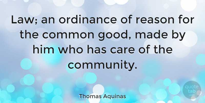 Thomas Aquinas Quote About Law, Community, Care: Law An Ordinance Of Reason...