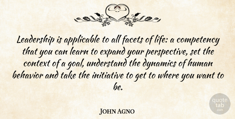 John Agno Quote About Applicable, Behavior, Context, Dynamics, Expand: Leadership Is Applicable To All...