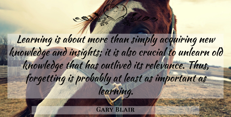 Gary Blair Quote About Acquiring, Crucial, Forgetting, Knowledge, Learning: Learning Is About More Than...